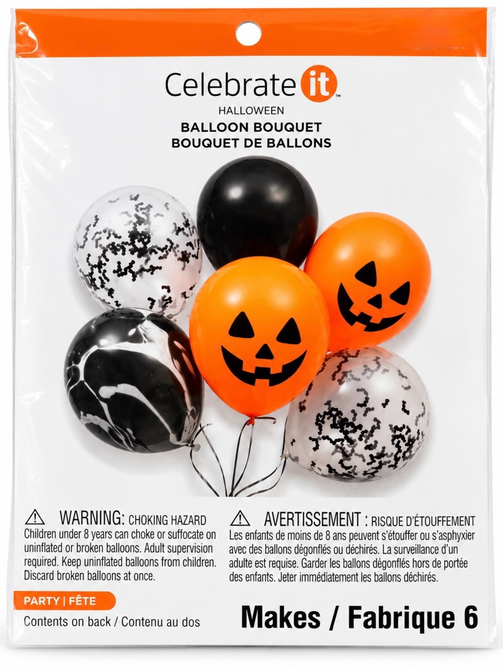 Celebrate It Halloween Balloon Bouquet Kit – 6 Balloons Orange Black Confetti